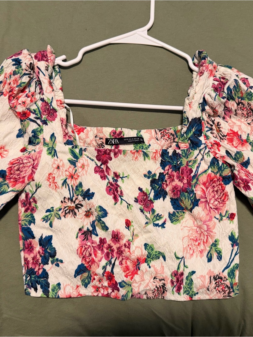 Zara White Floral Square-Neck Crop Top - Picture 2 of 3